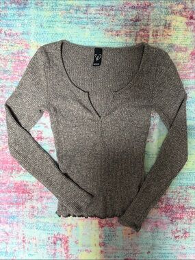 Windsor Brown Ribbed V-Neck Long Sleeve Sweater